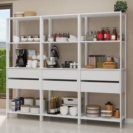 Madesa - Kitchen Pantry Storage Rack with 6 Drawers and Open Shelves 82"L Multiuse Modular Cabinet - White - White