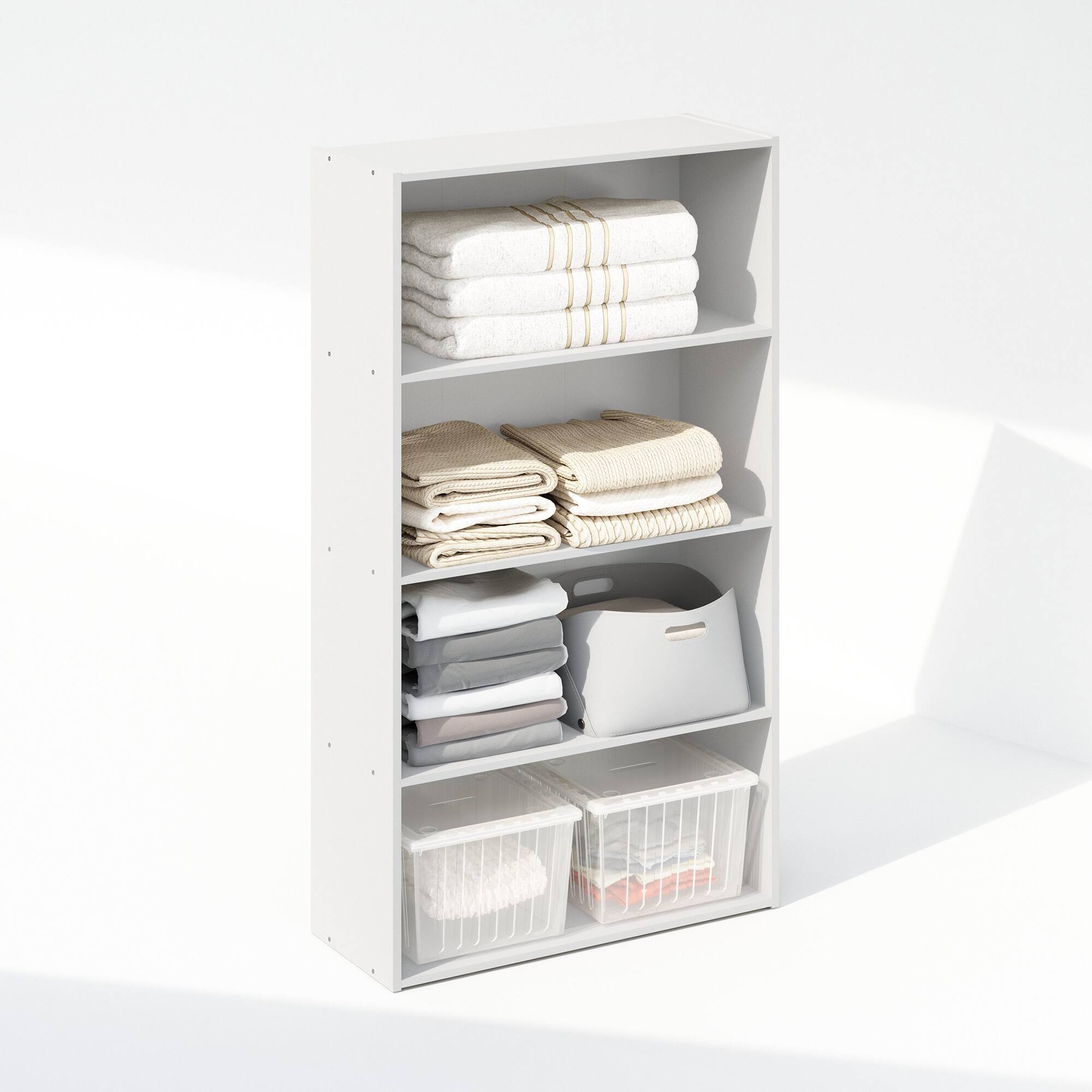 Alt View 3. Furinno - Reed 4-Tier Multipurpose Open Shelf Clothing & Closet Storage Organization - White.