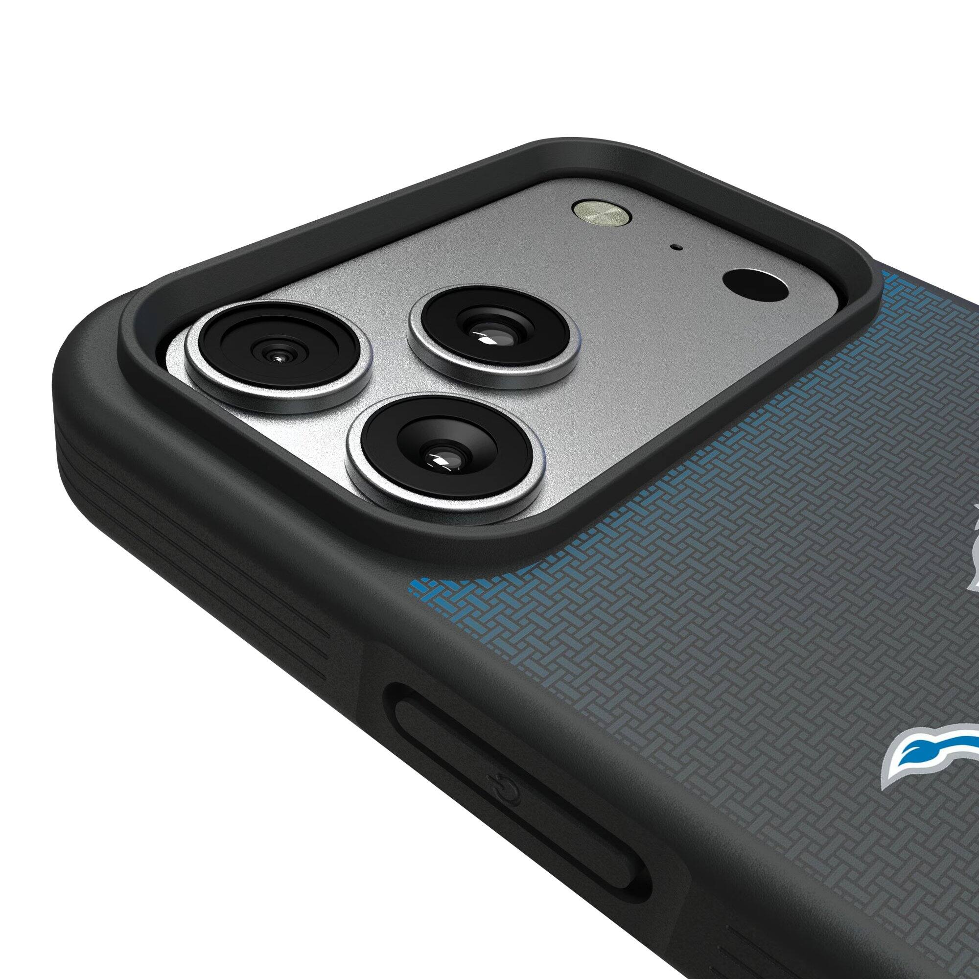 Alt View 2. Keyscaper - Detroit Lions Linen Logo iPhone Bump Case - 14 Pro - Black.