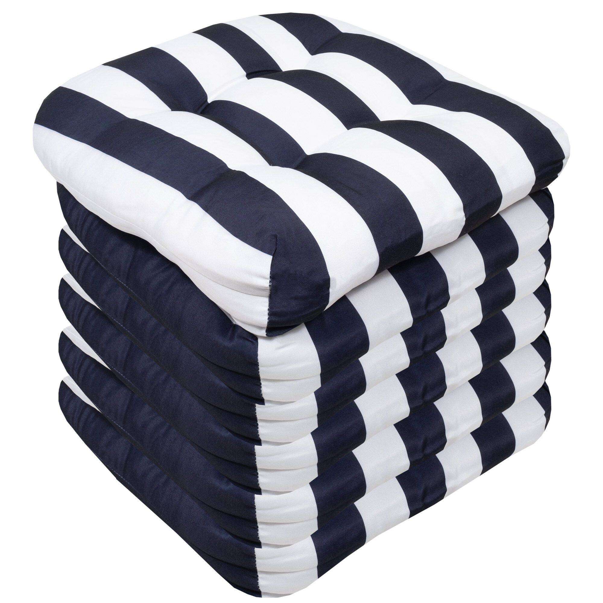 Angle. Sweet Home Collection - Havana Stripe Patio Cushions Indoor/Outdoor Tufted 19" x 19", 6-Pack - Navy/White.