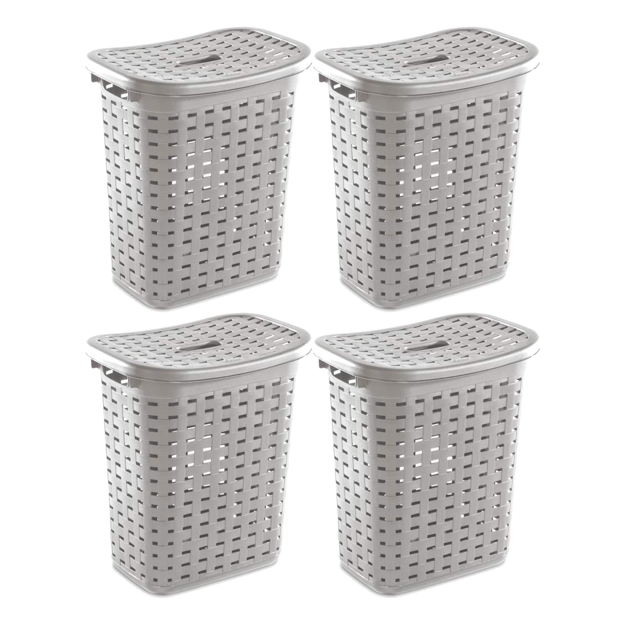 Sterilite - Plastic Weave Laundry Hamper Slim Clothes Lidded Basket, 4-Pack - Gray