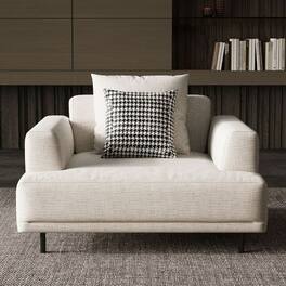 luck idea - Modern Beige Linen Single Sofa Couch, Accent Armchair with Metal Legs for Living Room Bedroom Apartment - White