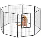 Front. Pawhut - Dog Playpen, 39.4" H 8 Panels Puppy Playpen w/Lockable Door, Indoor/Outdoor, DIY Shape Pet Fence for Small to Large Dogs - Black.