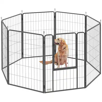 Front. Pawhut - Dog Playpen, 39.4" H 8 Panels Puppy Playpen w/Lockable Door, Indoor/Outdoor, DIY Shape Pet Fence for Small to Large Dogs - Black.