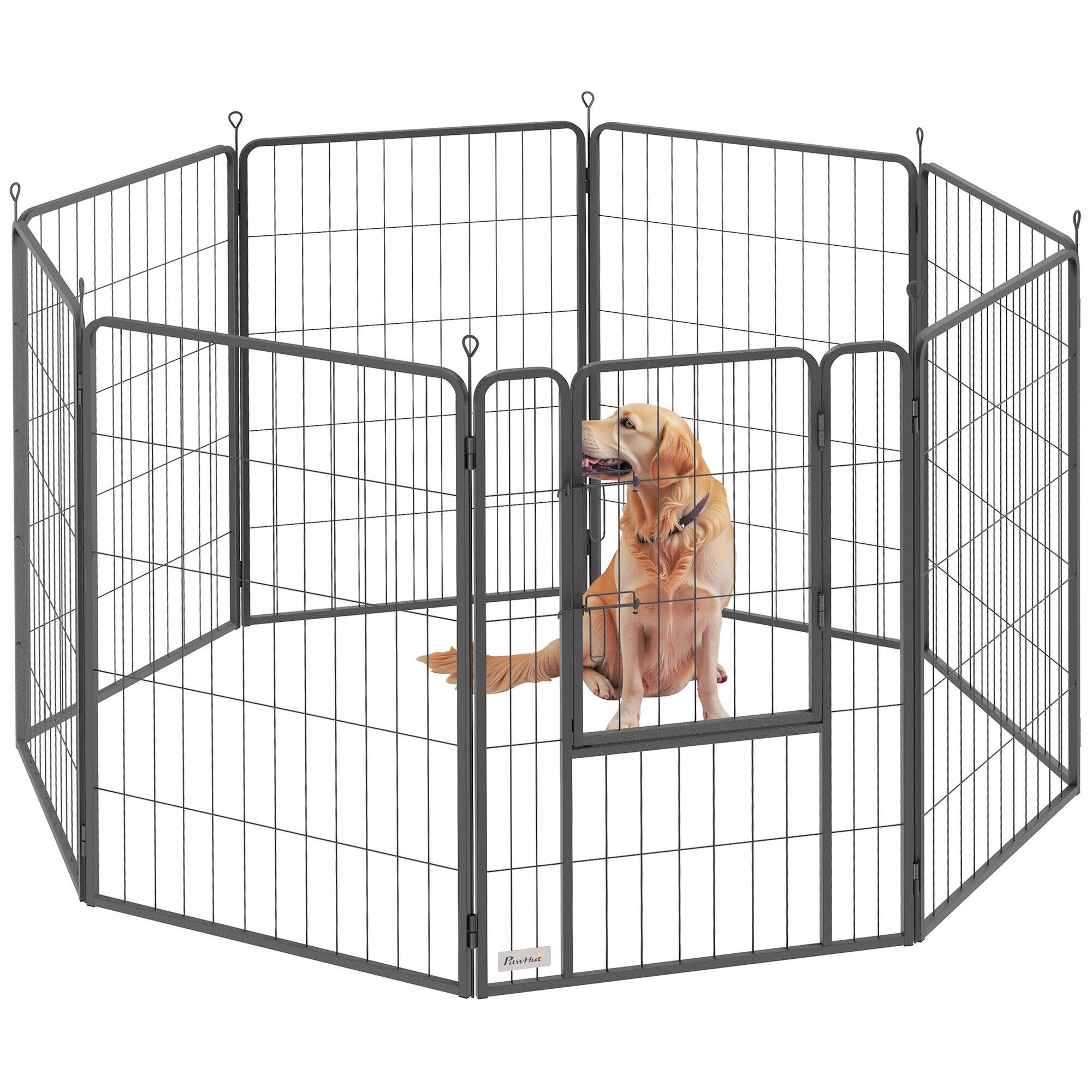 Front. Pawhut - Dog Playpen, 39.4" H 8 Panels Puppy Playpen w/Lockable Door, Indoor/Outdoor, DIY Shape Pet Fence for Small to Large Dogs - Black.