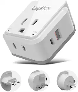 Ceptics - China & Malaysia Adapter Set – 20W PD & QC, Dual USB & USB-C, 2 USA Outlets – Type C/G/I - White