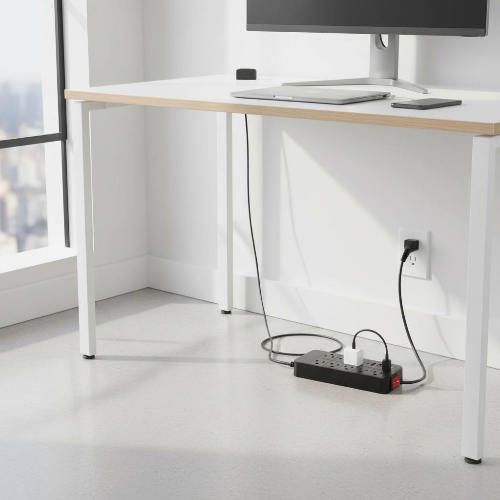 Angle. Dazzed Corner - Surge Protector Power Strip, 6 Ft Cord, 4 USB Ports, 3600J for Home - Black.