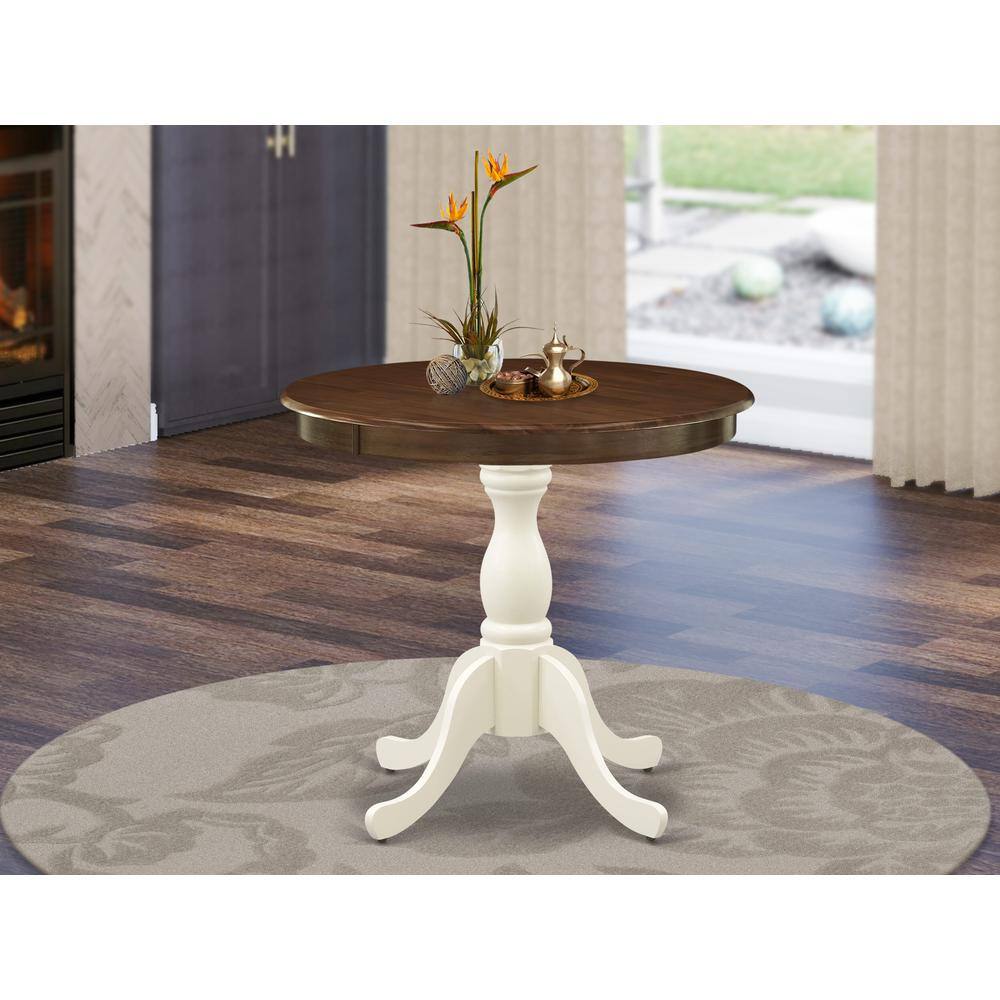 Angle. East West Furniture - East West Furniture Dinning Table - Walnut Table Top and Linen White Pedestal Leg Finish - Multi-Color.