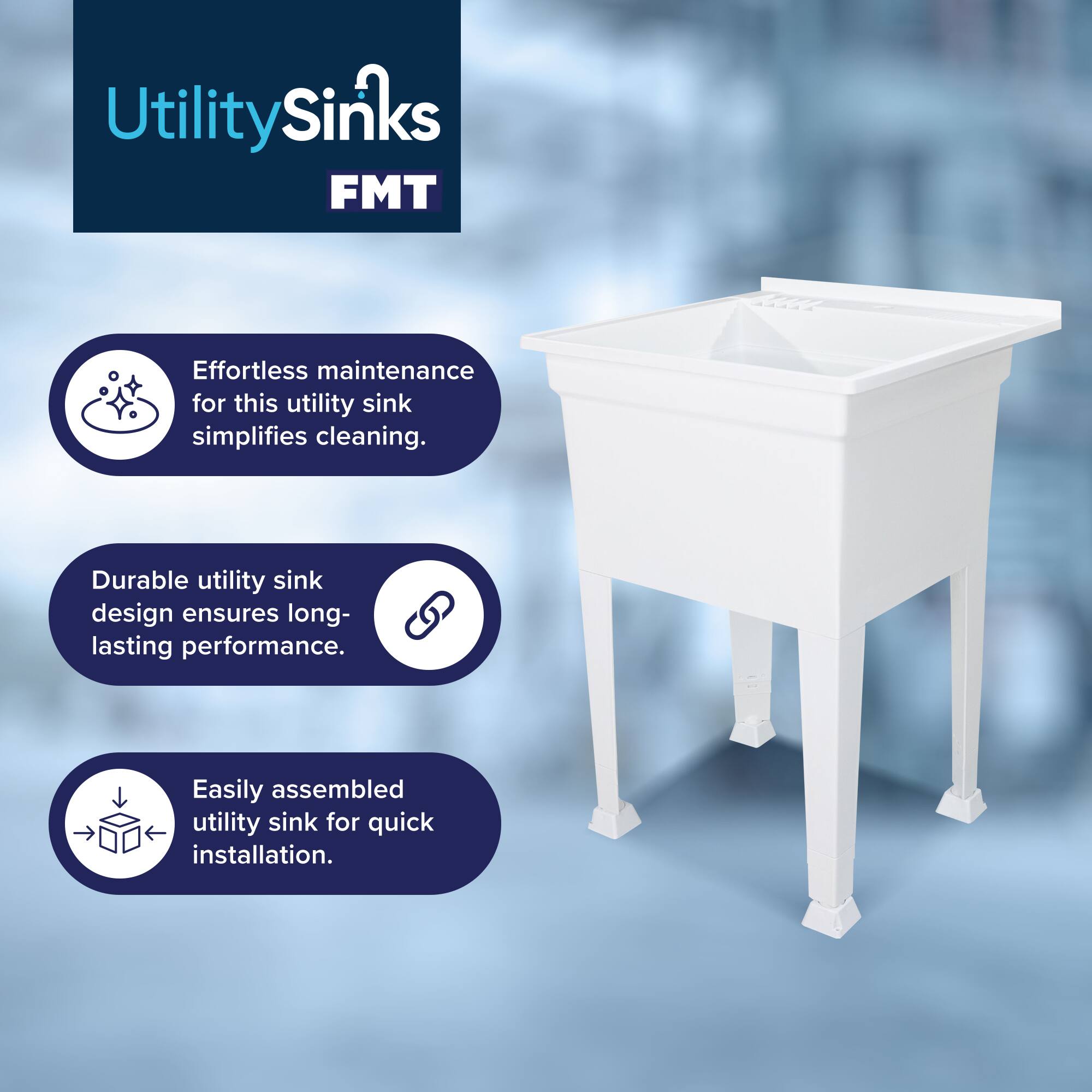 Utility Sinks FMT

- Effortless maintenance for this utility sink simplifies cleaning.
- Durable utility sink design ensures long-lasting performance.
- Easily assembled utility sink for quick installation.