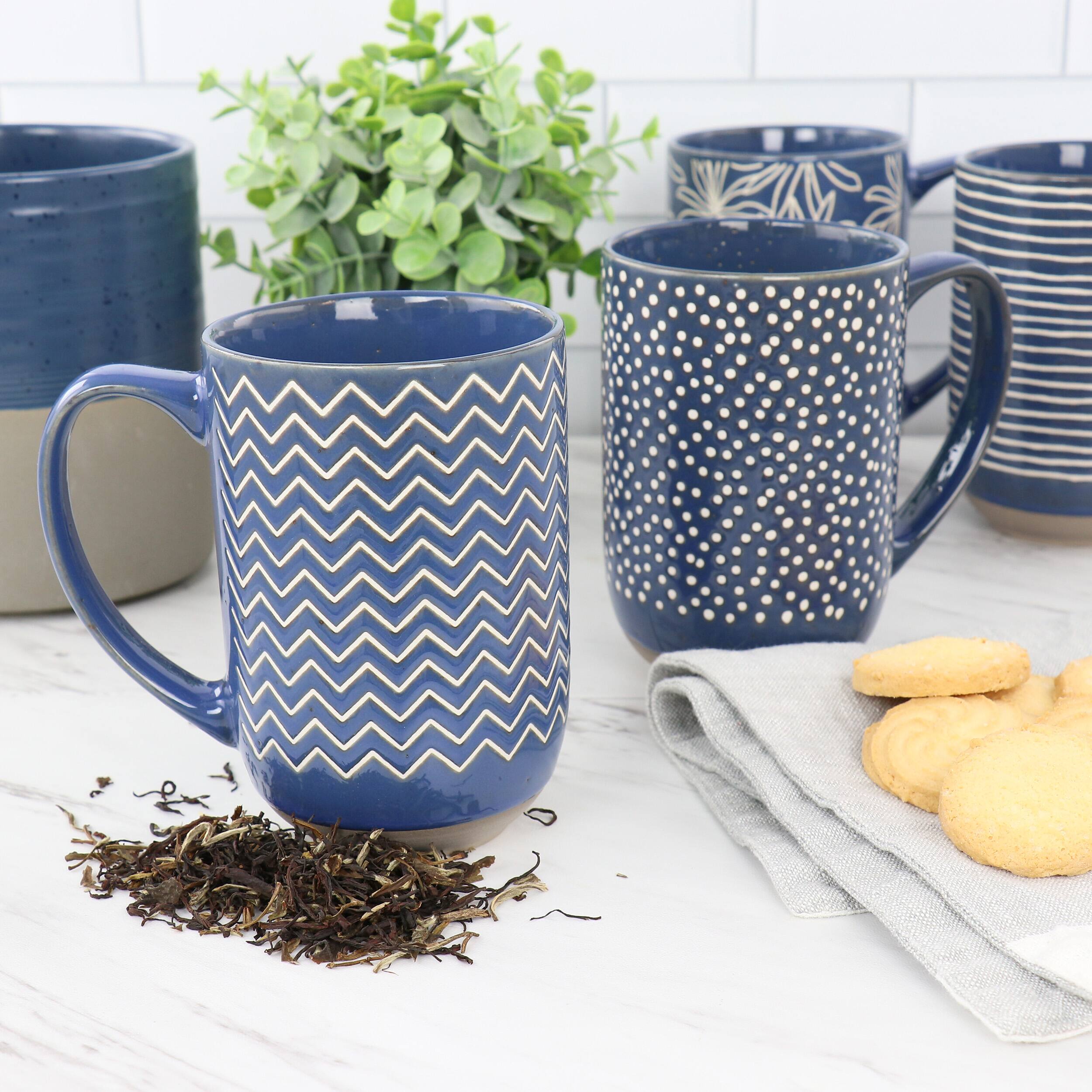 Alt View 5. Gibson - Laurie Gates Madrina 4 Piece 19 Ounce Stoneware Assorted Designs Mug Set in Blue - Blue.