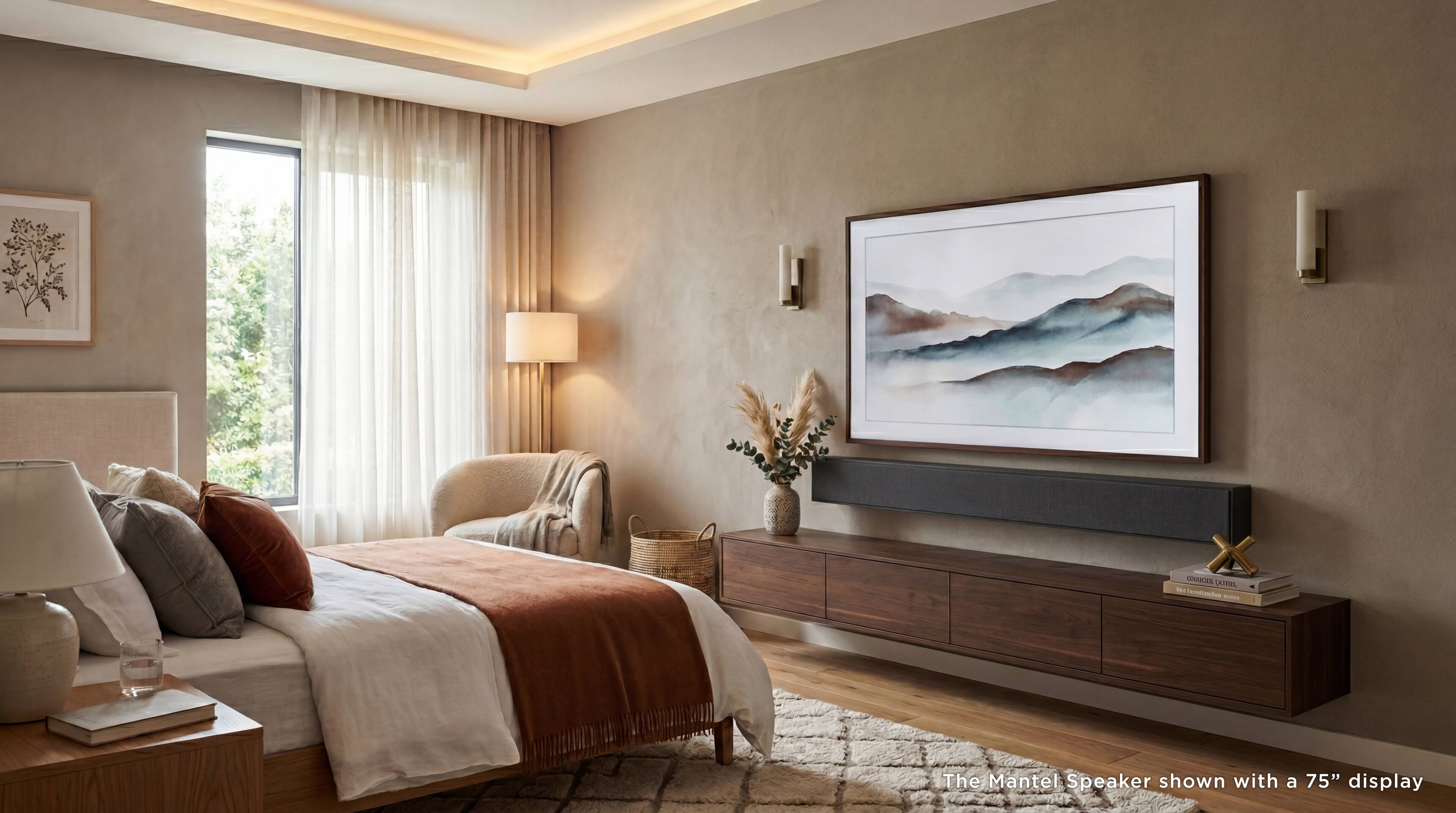 The Mantel Speaker shown with a 75" display