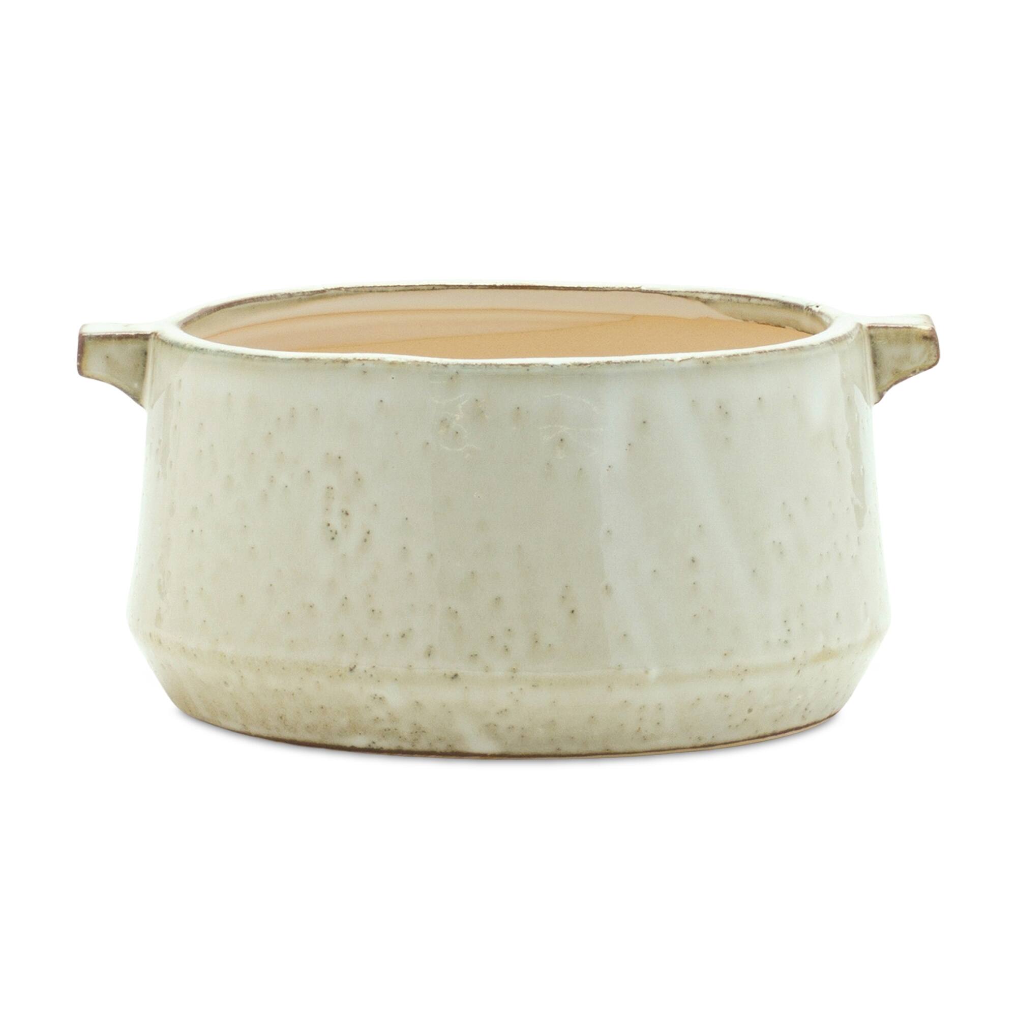 Front. BreeBe - Rustic Terra Cotta Bowl Planter 9.5"L - Beige.
