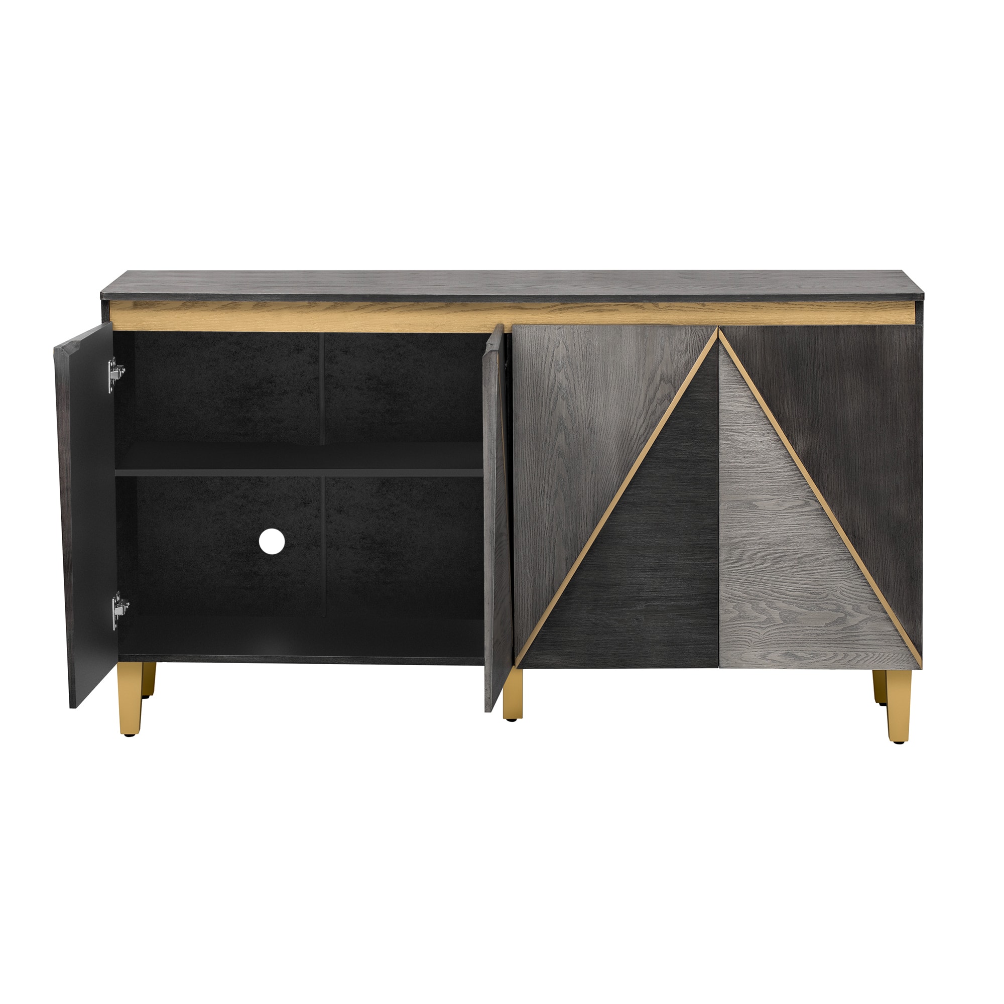 Spaco - 60" Retro Buffet Cabinet with 4-Door with Dimensional Effect and Adjustable Shelves,for Dining Living Room Kitchen - Dark Gray