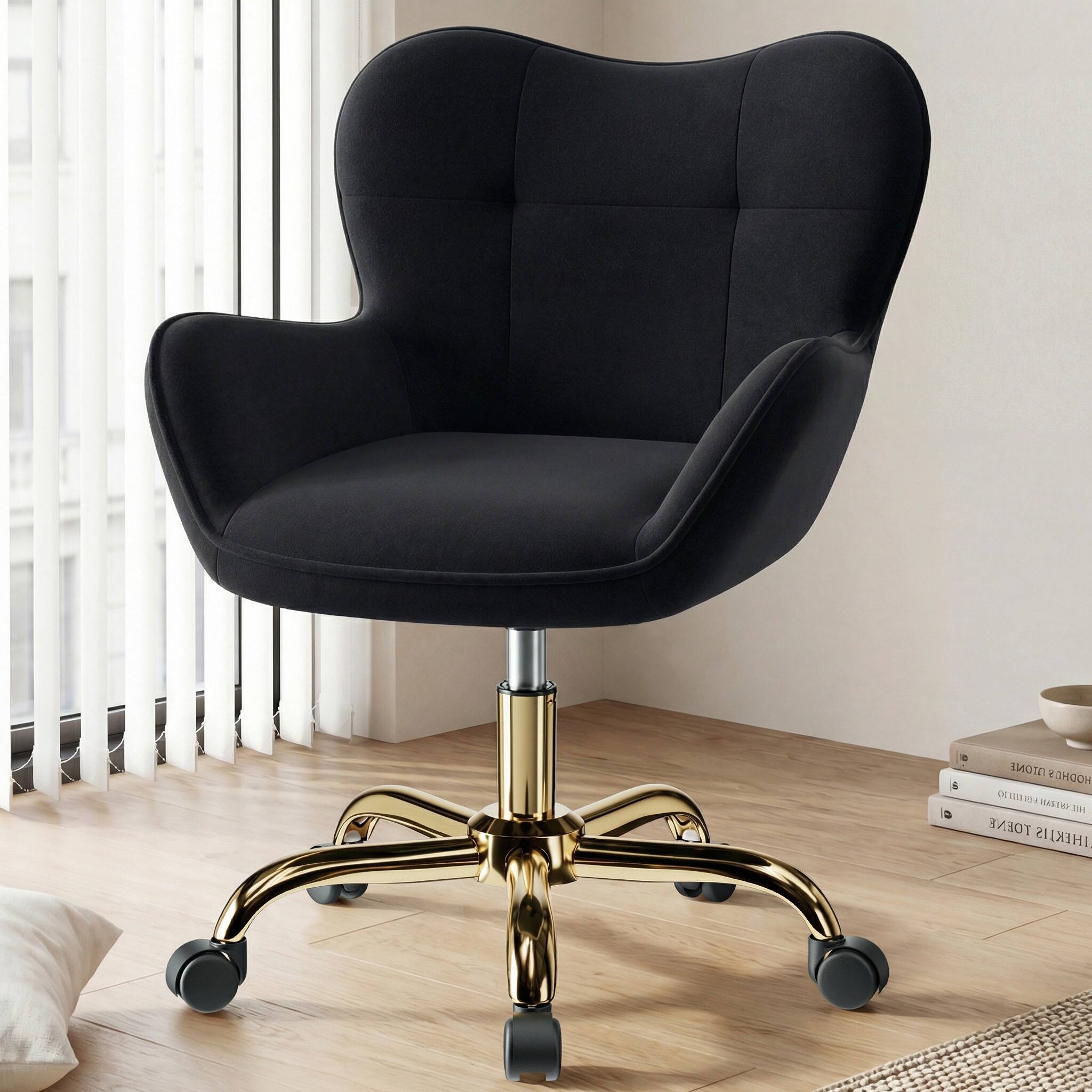 KERDOM - Flower Vanity Chair with Back & Wheels, Swivel Dresser Chair Home Office Desk Chair for Girls, Fleece Cute Makeup Chair - Black price history on PriceWatchPro