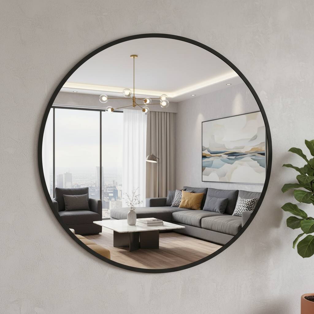 Alt View 4. AOITUN - Black Round Wall Mirror 30 Inch for Modern Bathrooms - Perfect Circle Mirror for Daily Use and Style Enhancement.