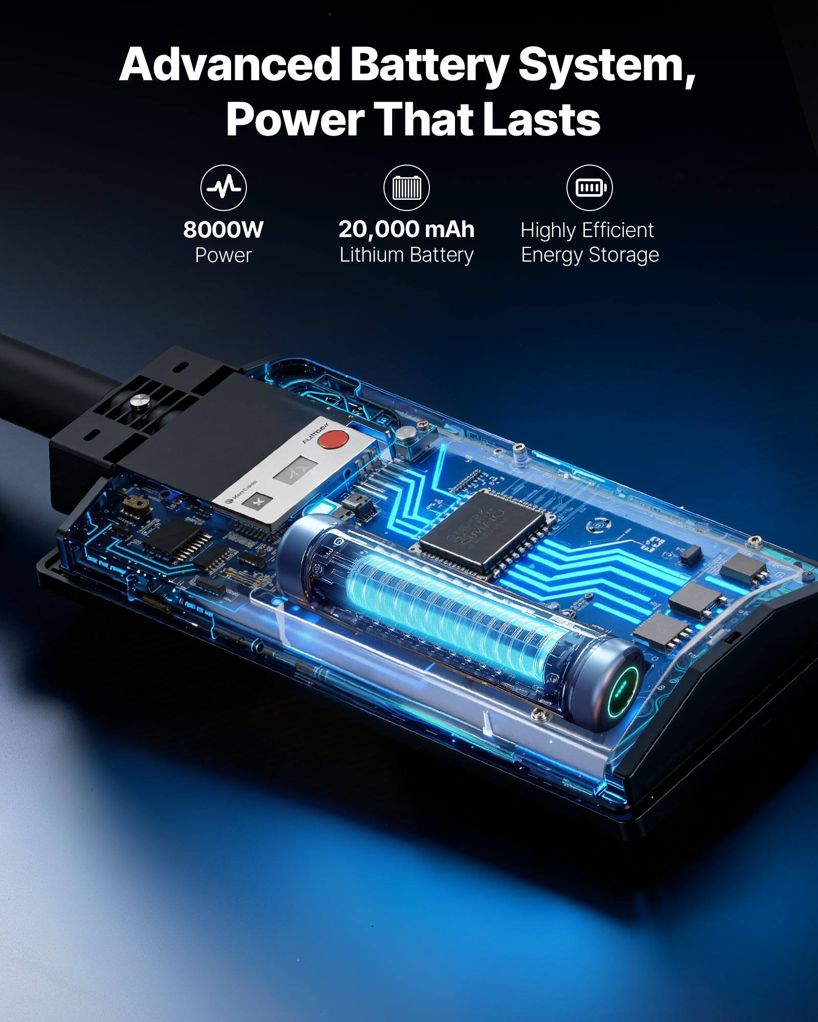 Advanced Battery System, Power That Lasts  
8000W Power  
20,000 mAh Lithium Battery  
Highly Efficient Energy Storage  
Nutroved  
SANVIO