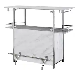 Manhattan Lane - Bar Table with Faux Marble and Chrome Finish, White and Silver - White, Silver