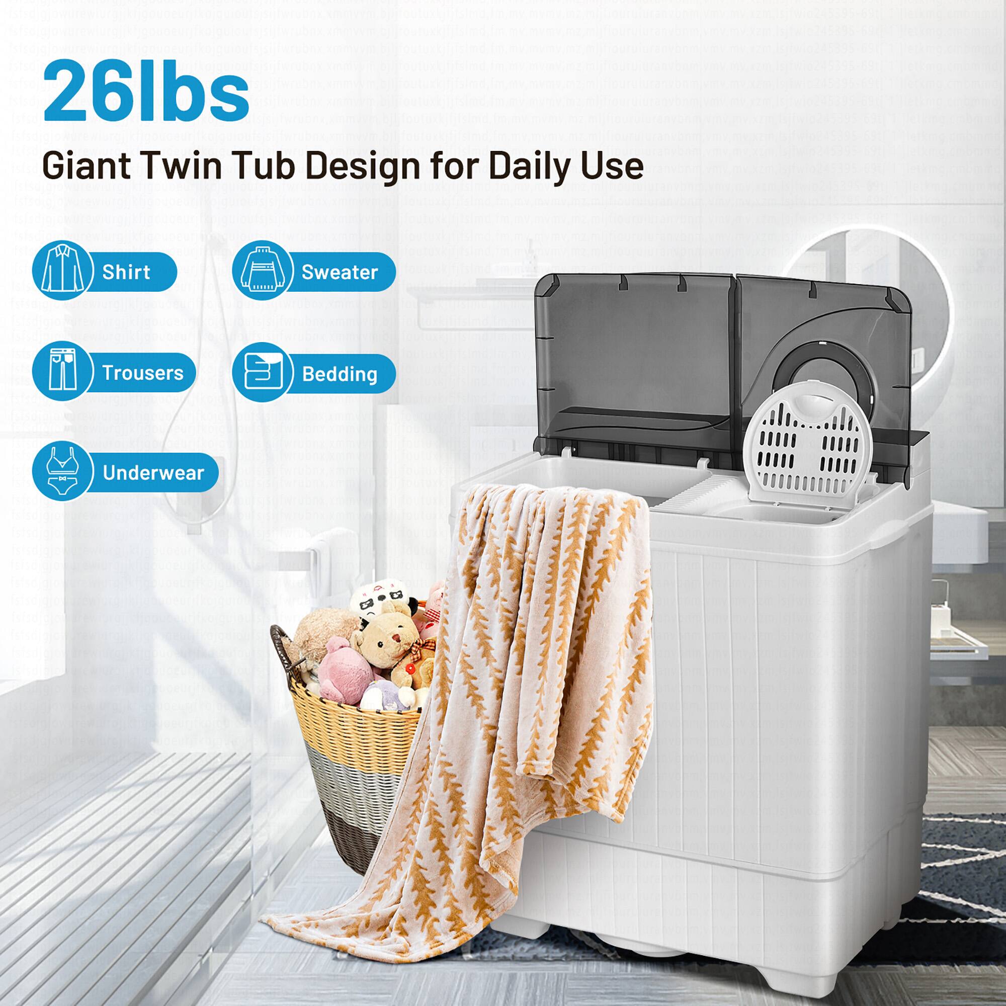 26lbs Giant Twin Tub Design for Daily Use: Shirt, Sweater, Pants, Bedding, Underwear