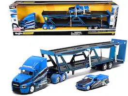 Maisto - Mack Anthem Open Car Hauler & 1993 Chevrolet 454 SS Pickup Toyo Tires Transporters Series 1/64 Model - Blue