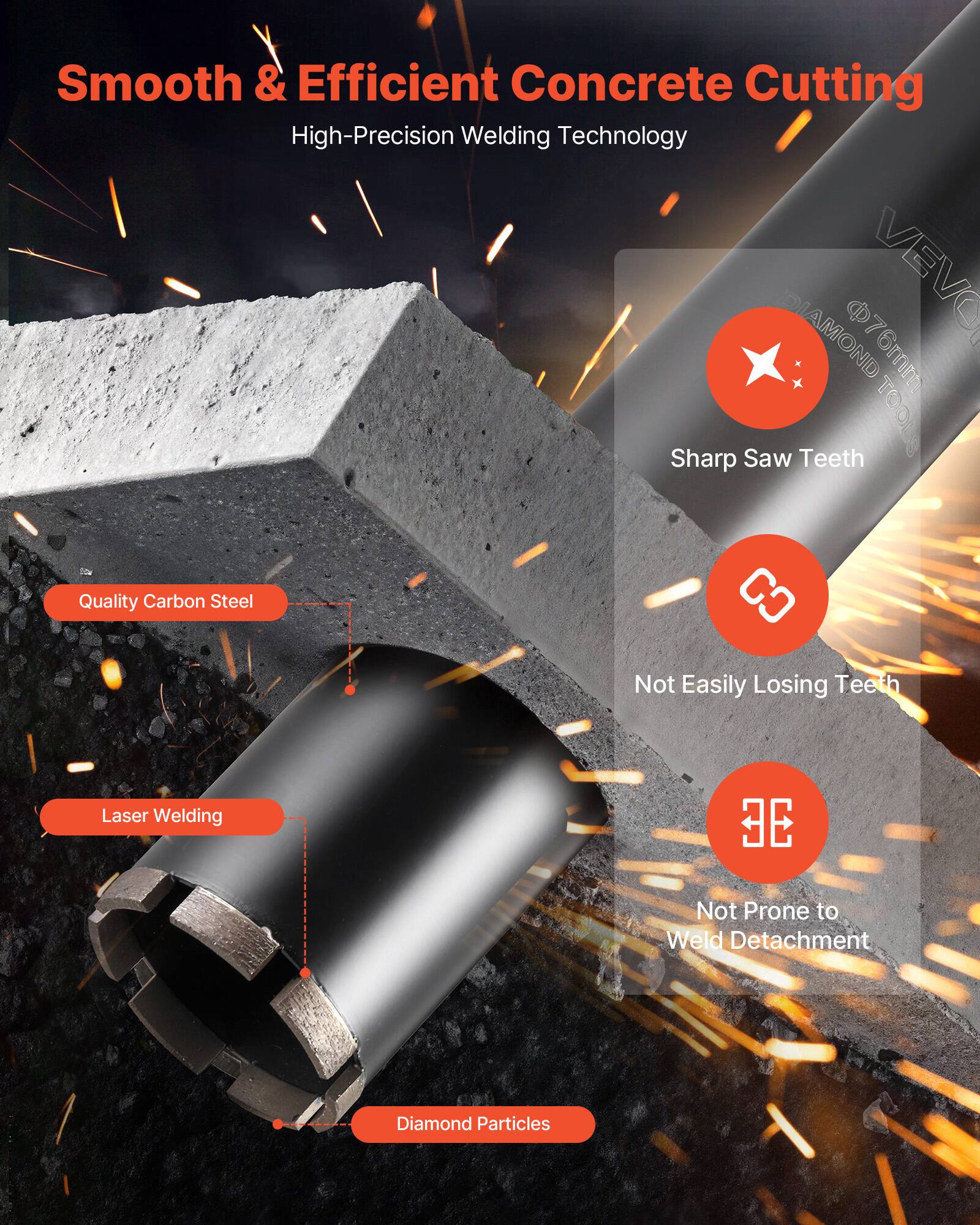 Smooth & Efficient Concrete Cutting  
High-Precision Welding Technology  

- Quality Carbon Steel  
- Laser Welding  
- Sharp Saw Teeth  
- Not Easily Losing Teeth  
- Not Prone to Weld Detachment  
- Diamond Particles