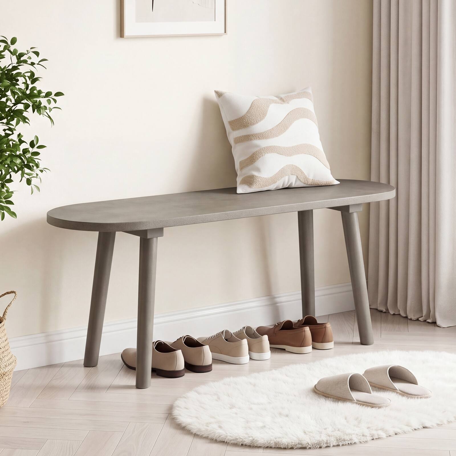 Alt View 1. Costway - Costway 1 PCS 43" Solid Wood Farmhouse Dining Bench with Rubber Wood Legs for Living Room Kitchen - Gray.