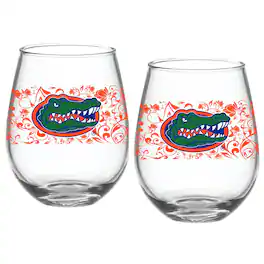 Indigo Falls - Florida Gators Two-Pack 15oz. Floral Stemless Glass Set - Multicolor