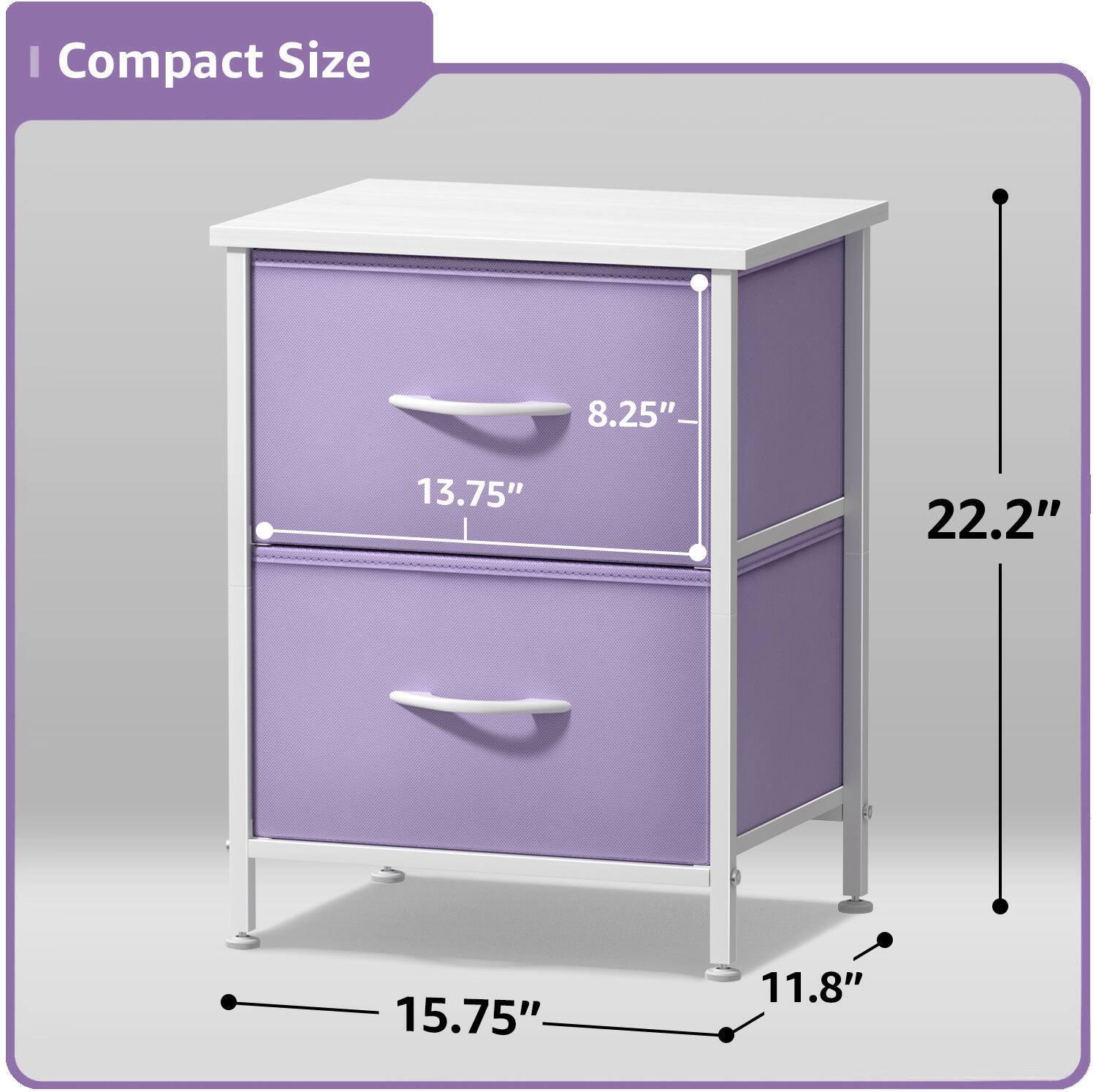 Compact Size  
8.25" x 13.75" x 22.2" x 15.75" x 11.8"