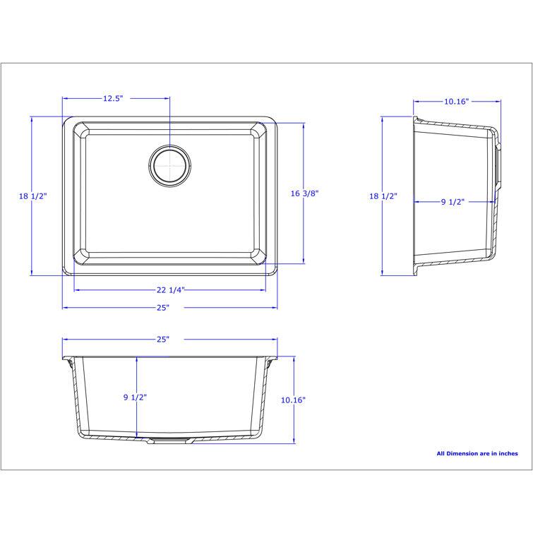 12.5"  
10.16"  
18 1/2"  
16 3/8"  
18 1/2"  
9 1/2"  
22 1/4"  
25"  
25"  
9 1/2"  
10.16"  

All dimensions are in inches.