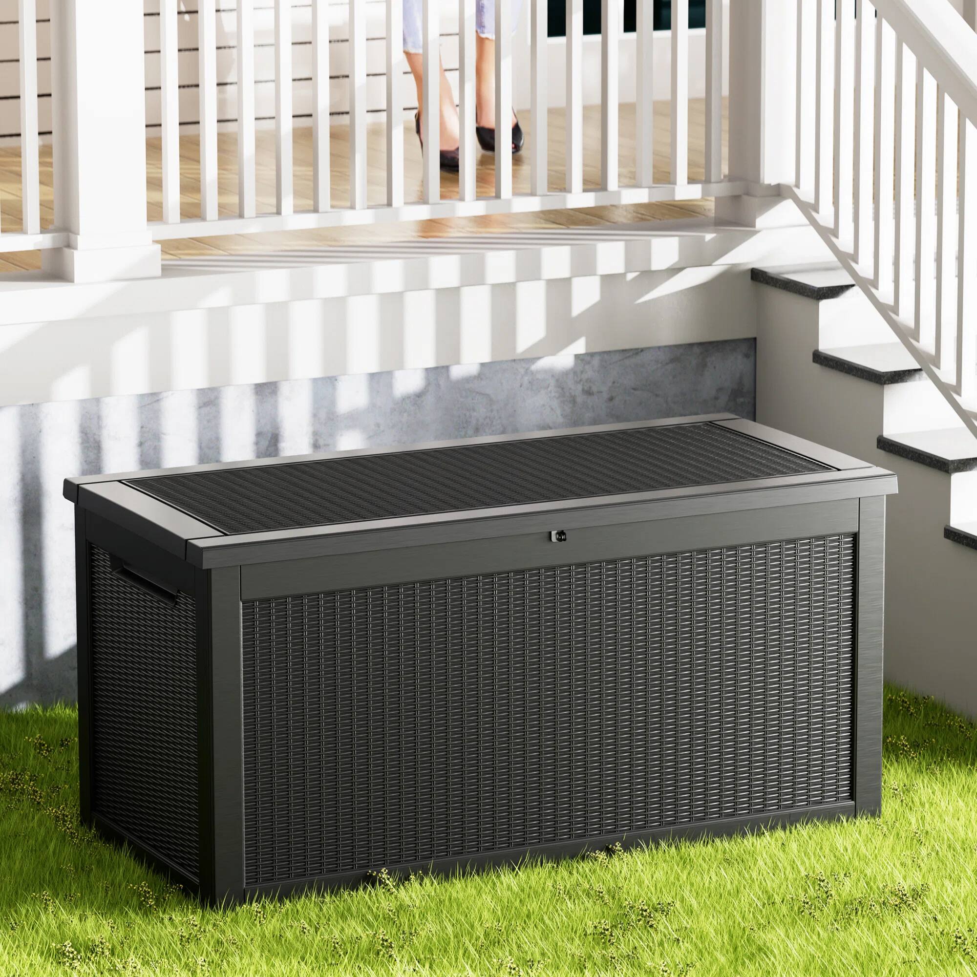 Angle. Chic Crate - 260 Gallon Water Resistant Resin Lockable Deck Box - Black.