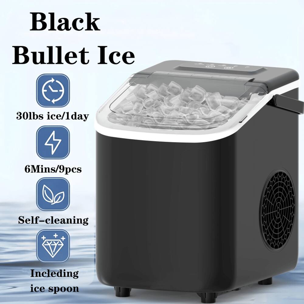 Black Bullet Ice

- 30lbs ice/1day
- 6Mins/9pcs
- Self-cleaning
- Including ice spoon