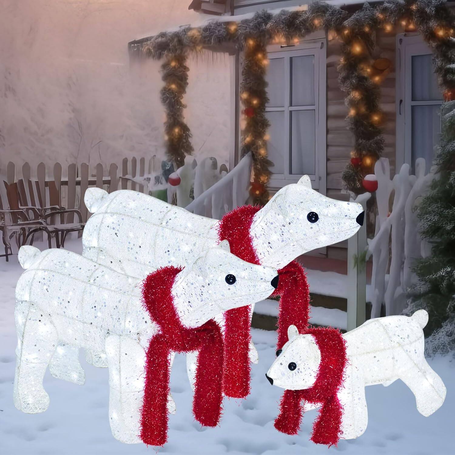 Alt View 3. Wikistore - WIKISTORE 3-Piece Lighted Polar Bear Family Outdoor Christmas Decorations 140 LED White.