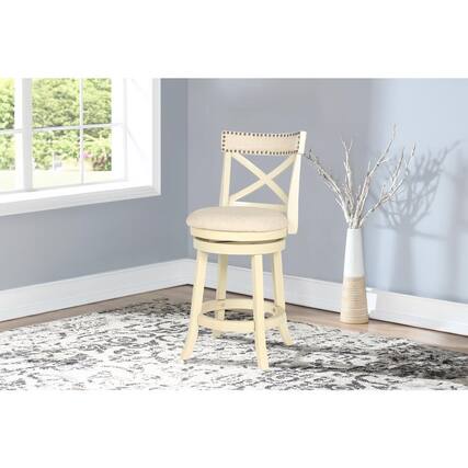 Front. New Classic Furniture - Furniture York 24" Wood Counter Stool with Fabric Seat in Ant White - White.