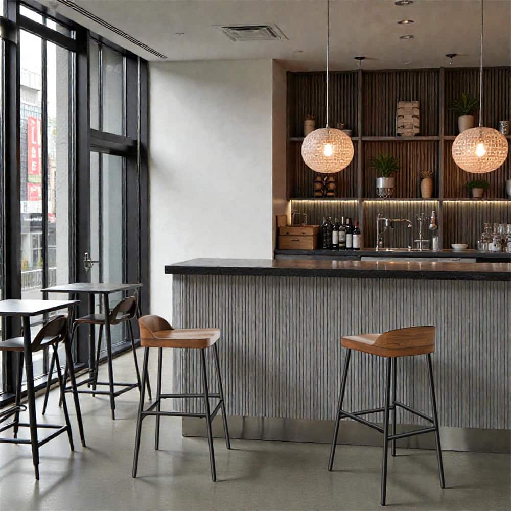 Hivvago - Set of 2 29-Inch Industrial-Style Bar Chairs with Low Backs and Built-In Footrests - Rustic Brown