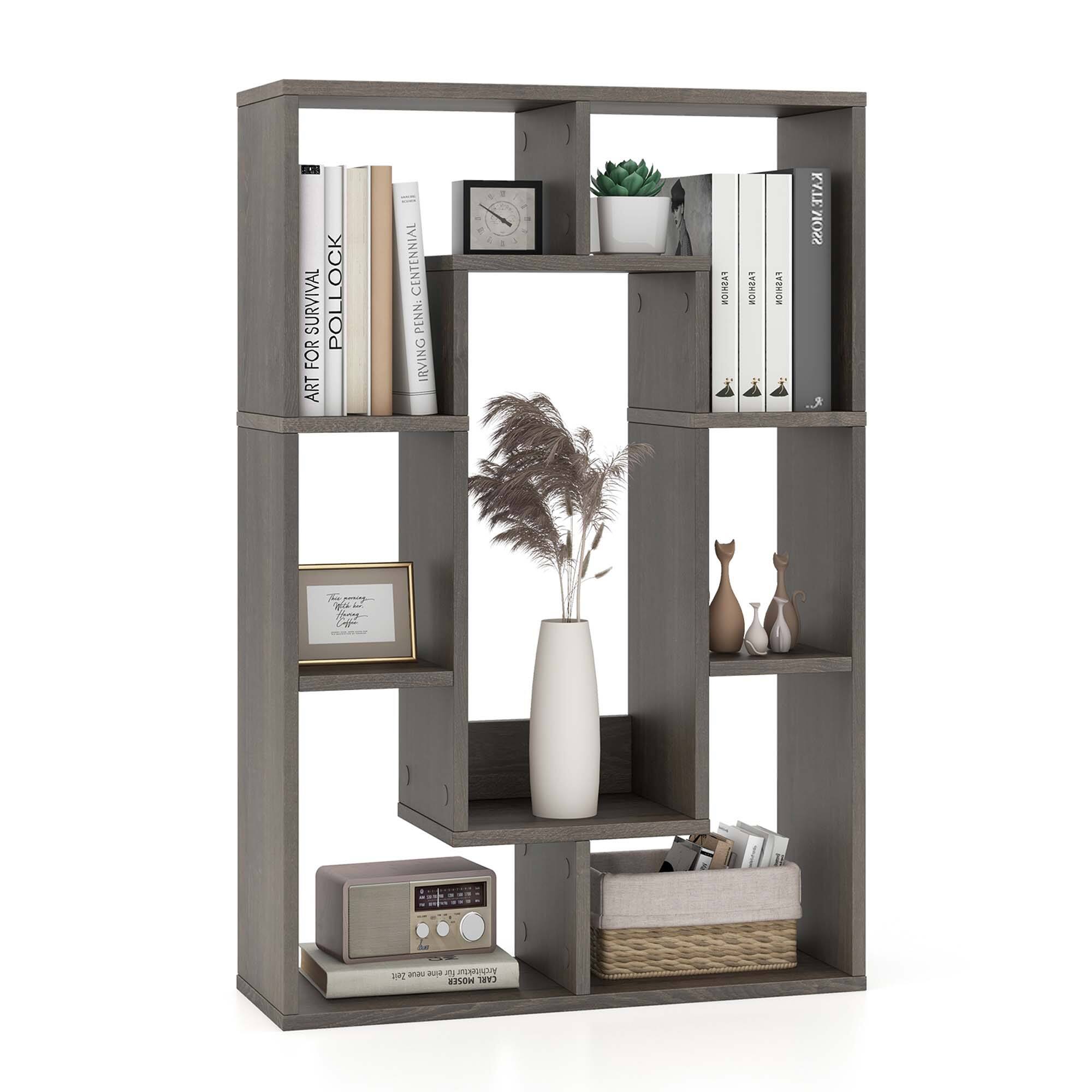Costway - 7-Cube Geometric Bookshelf with Anti-Toppling Device Modern Open Bookcase - Gray