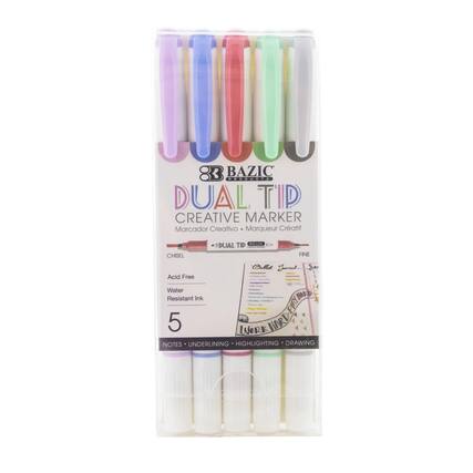 Bazic Dual Tip Creative Marker
Marcador Creativo Marqueur Créatif
Dual Tip
Chisel & Fine
Acid Free
Water Resistant Ink
5 Markers
Notes • Underlining • Highlighting • Drawing