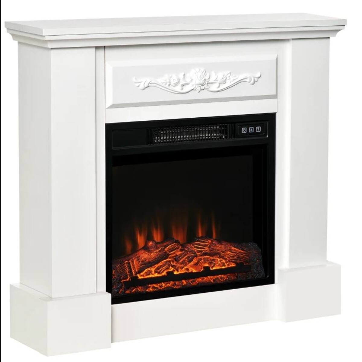 Angle. Loheer - Loheer White Electric Fireplace with Mantel 1400W Heater Freestanding TV Stand - White.
