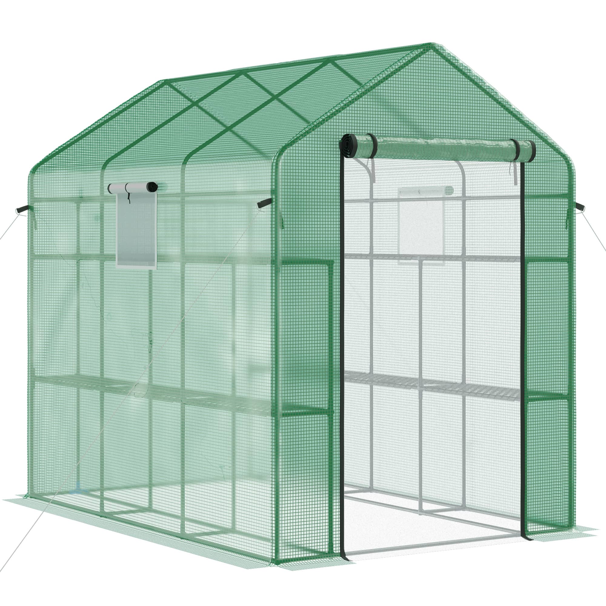 TinyHomie - 7 x 5 x 6FT Walk-in Greenhouse with Mesh Door and Windows 18 Shelf Hot House with Trellis Plant Labels UV protective
