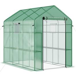 TinyHomie - 7 x 5 x 6FT Walk-in Greenhouse with Mesh Door and Windows 18 Shelf Hot House with Trellis Plant Labels UV protective