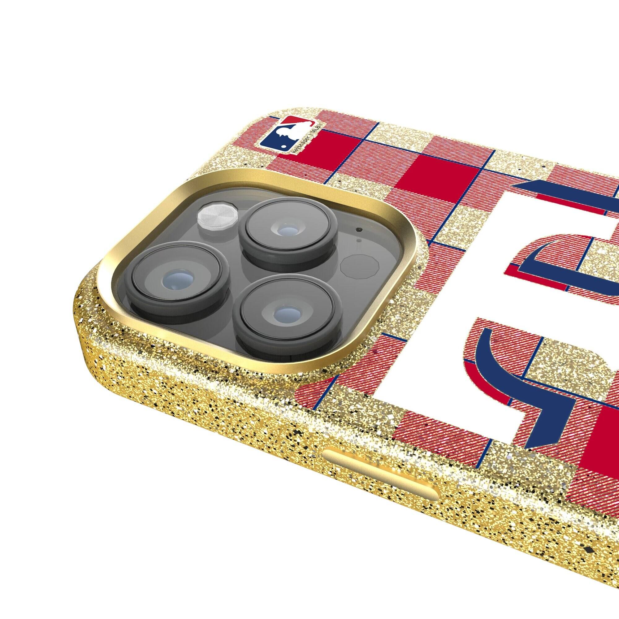 Alt View 3. Keyscaper - Texas Rangers Plaid Bling iPhone Case - 14 Plus - Gold.