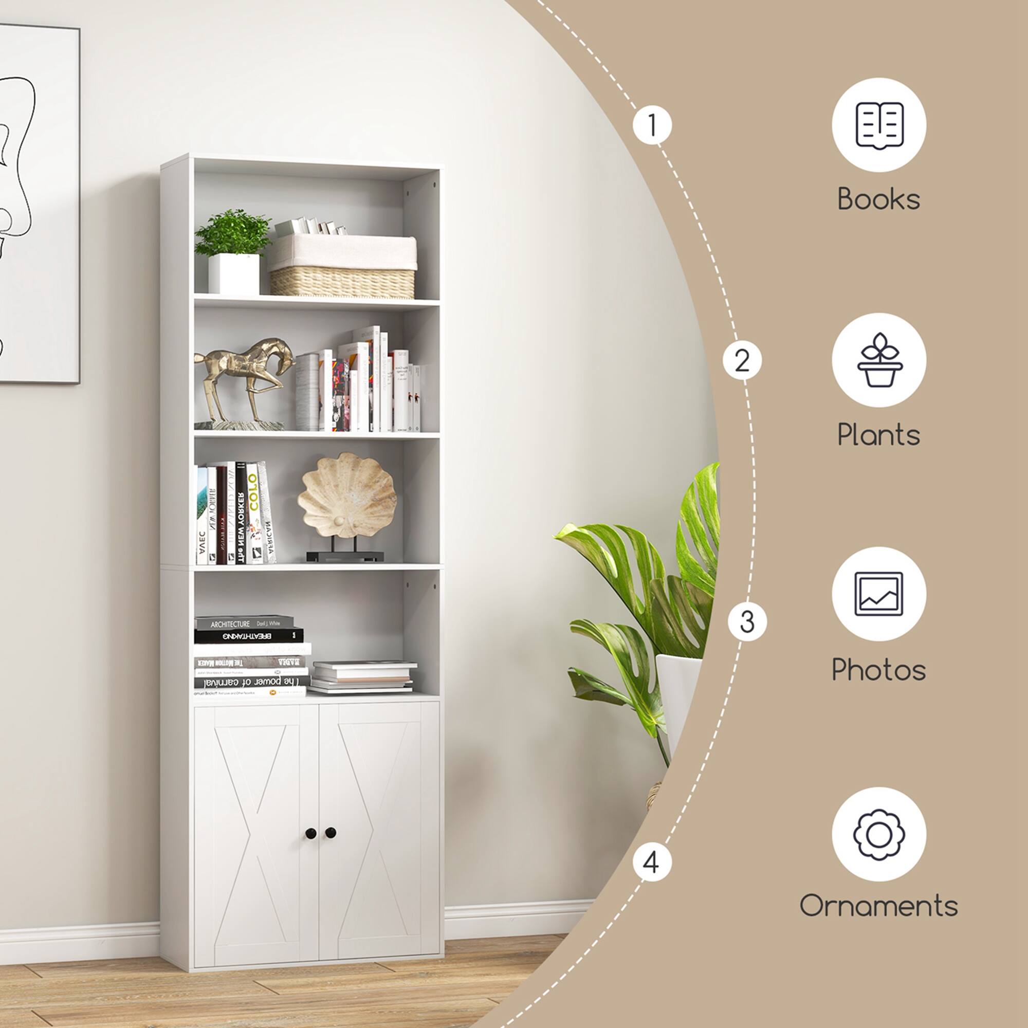 1. Books
2. Plants
3. Photos
4. Ornaments