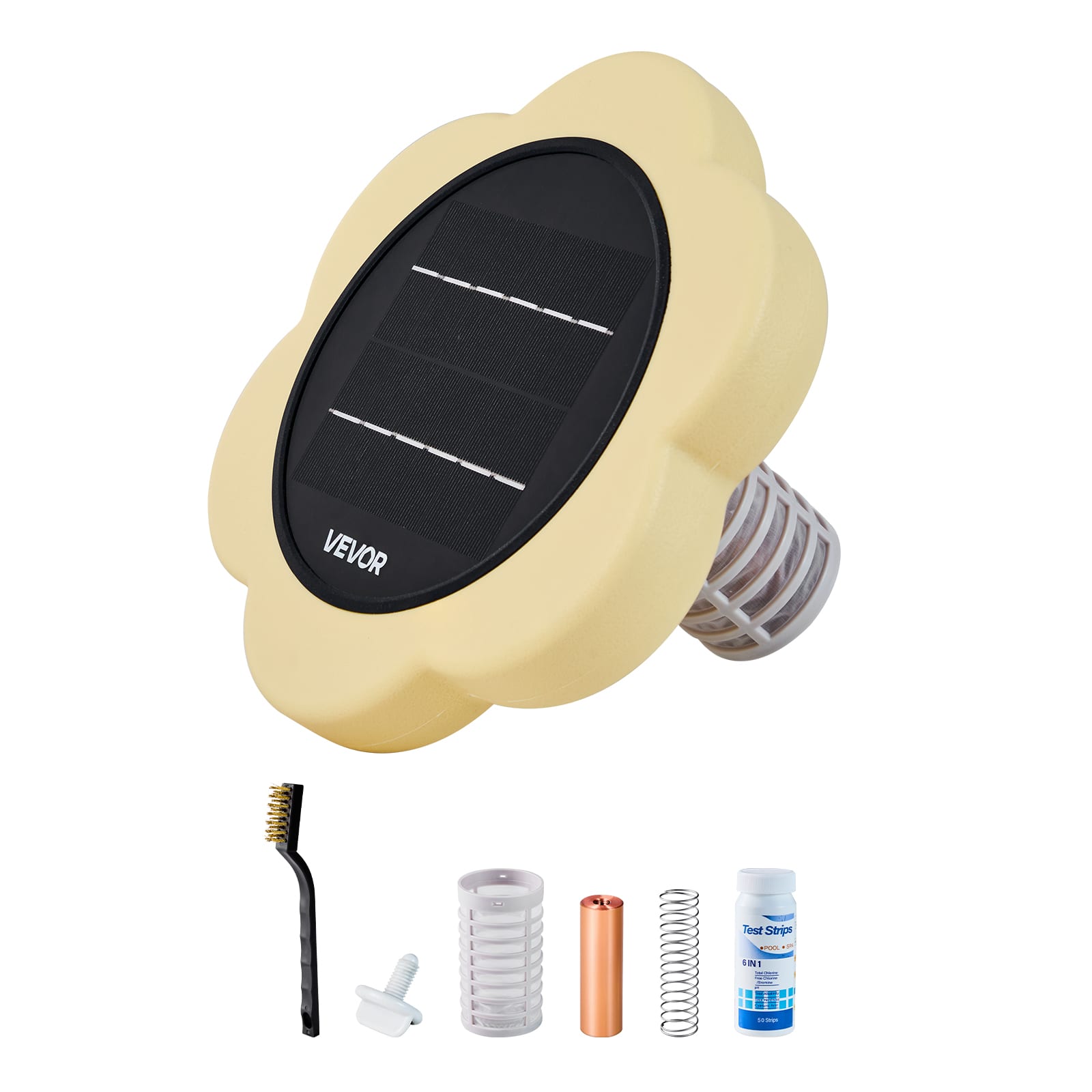VEVOR - Solar Pool Ionizer, Petal Copper Pool Ionizer Up to 45000 Gal, Floating Automatic Water Cleaner and Purifier - Yellow