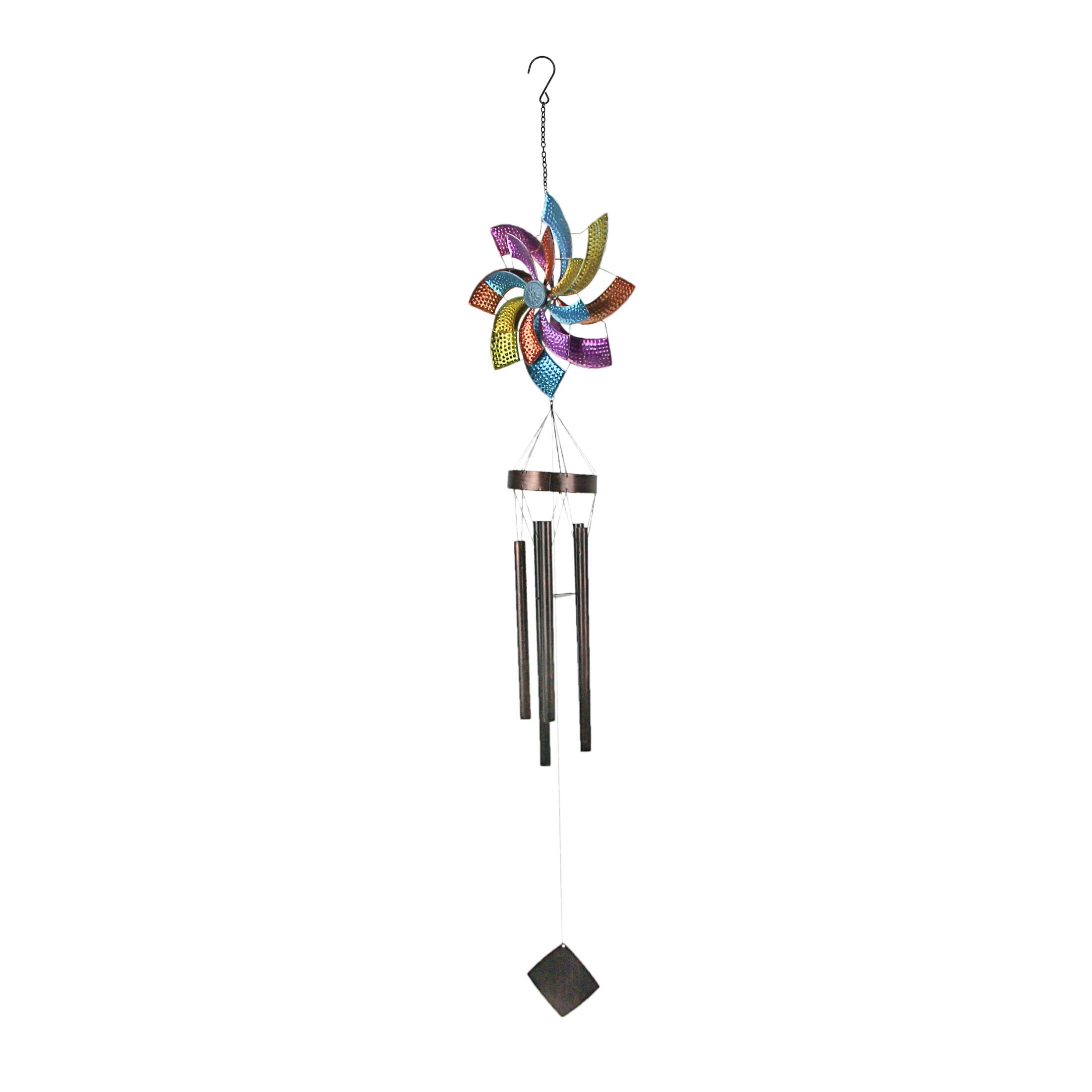 Front. Things2Die4 - Metal Multicolor Wedge Wind Spinner Hanging Chimes Outdoor Decor Garden Patio Art - Multicolored.