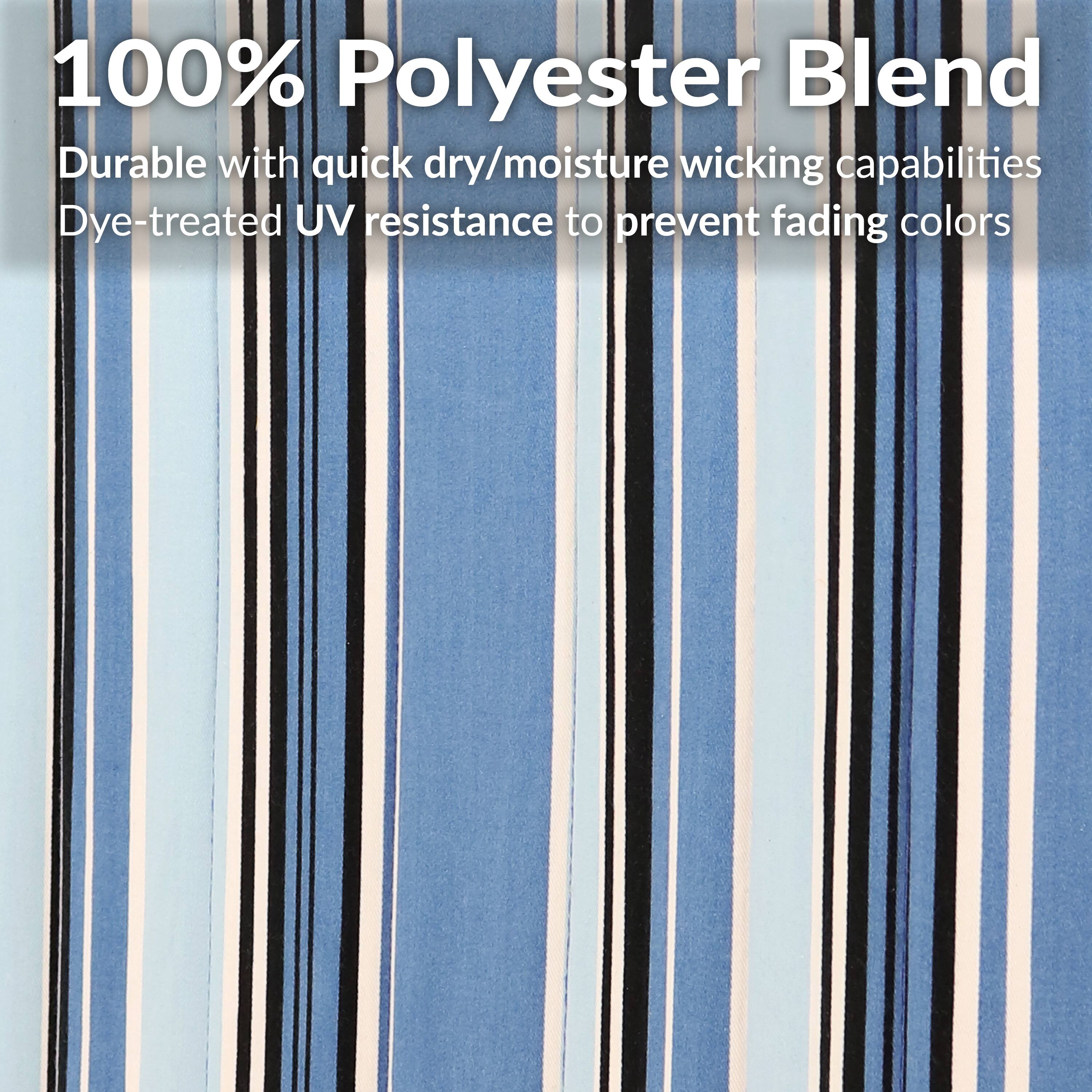 100% Polyester Blend

Durable with quick dry/moisture wicking capabilities

Dye-treated UV resistance to prevent fading colors