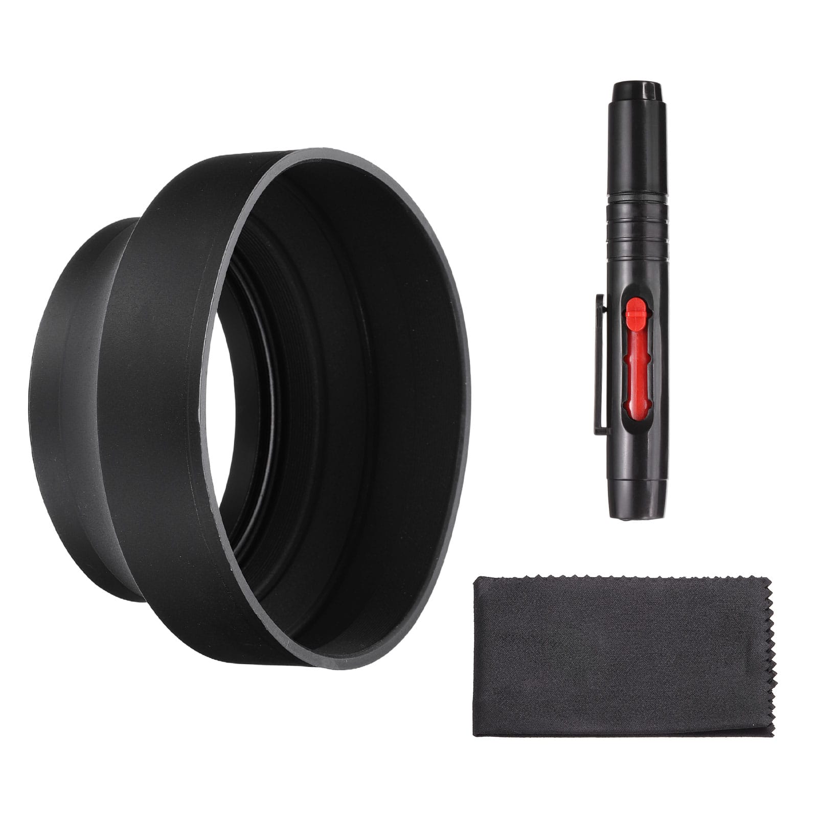 Unique Bargains - 82mm Rubber Camera Lens Hood, Collapsible 3-Step Sun Shade with Cleaning Cloth & Pen - Black