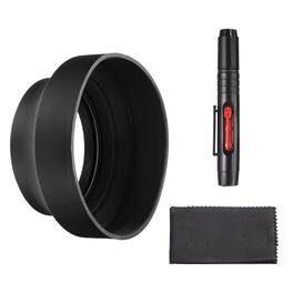 Unique Bargains - 82mm Rubber Camera Lens Hood, Collapsible 3-Step Sun Shade with Cleaning Cloth & Pen - Black