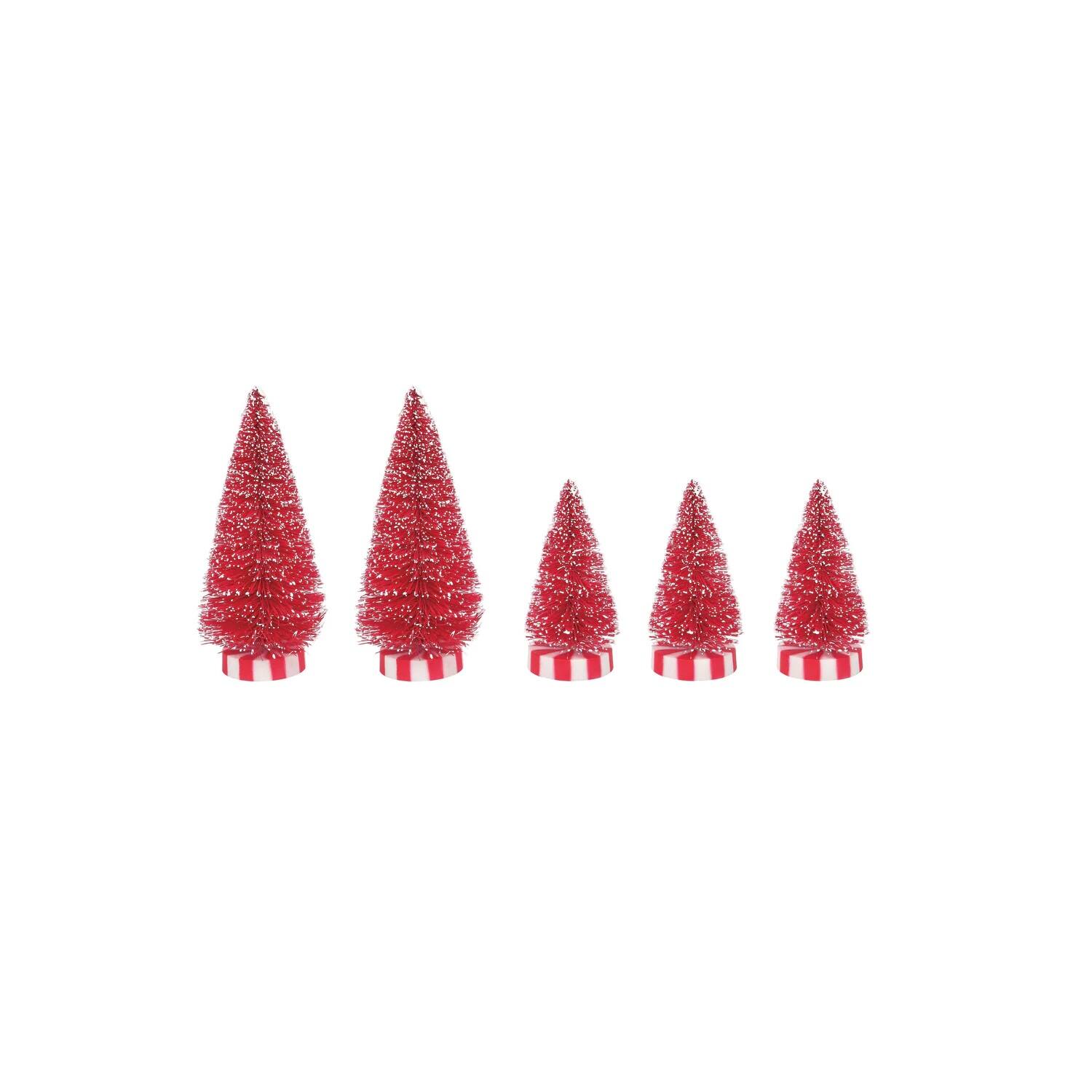 Front. Department 56 - Dept 56 Set of 5 Candy Base Sisal Christmas Trees - Red.