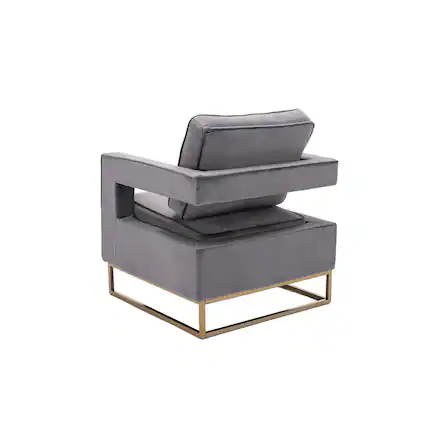 Front. Carolina Chair & Table - Adadon Velvet Upholstered Armchair - Gray - Gray, Gold.
