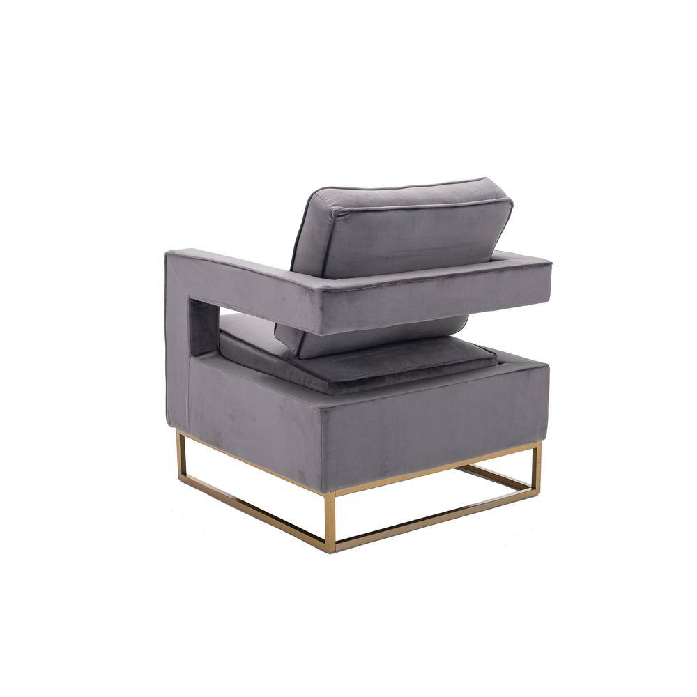 Front. Carolina Chair & Table - Adadon Velvet Upholstered Armchair - Gray - Gray, Gold.