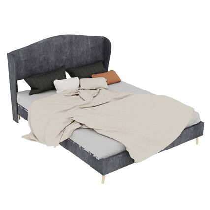 Front. GOODSILO - Luxury Velvet Upholstered Bed with Tufted Headboard for Master Bedroom Queen Size Gray - Grey.