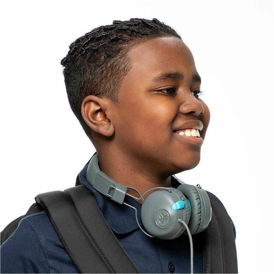 Alt View 3. JLab - Jbuddies Learn HJLEARNRGRYBLU4 On-ear Volume-safe Kids Headphones -  Gray / Blue - Retractable Mic - Gray / Blue.